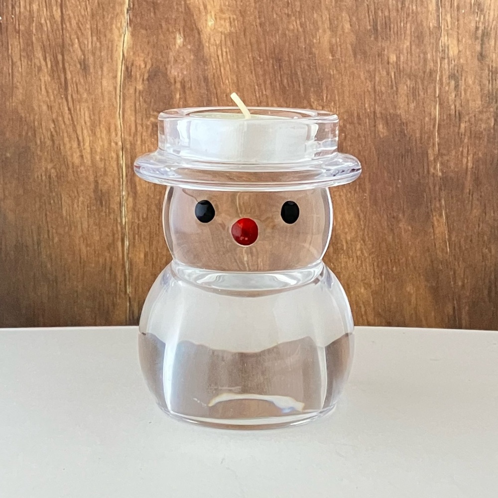 Mikasa Celebrations Rejoice Glass Snowman Tealight Holder, Winter Wonderland